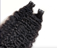 raw indian hair extensions, curly hair extensions, tape-in hair extensions, human hair extensions, curly tape-in extensions, luxury hair extensions, natural curly hair extensions